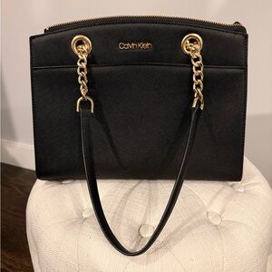 Calvin Klein Black Shoulder Bag with Gold Chain